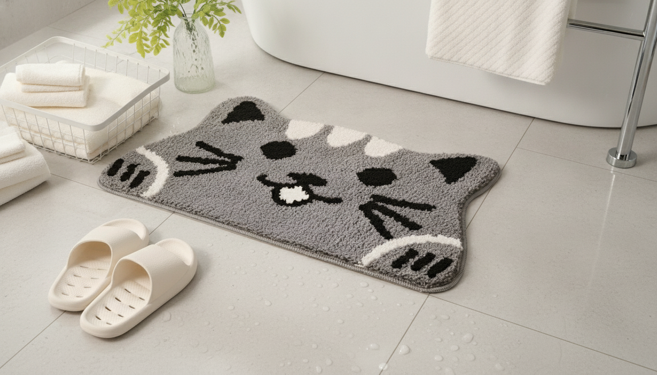 Cute Cat Fluffy Bath Mat: Non-Slip, Absorbent Comfort